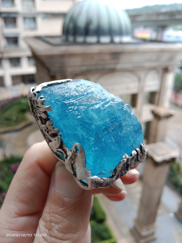 海藍寶原礦手工銀戒 純銀戒指~ 「海水正藍」~ Aquamarine Mineral Silver Ring 第9張的照片