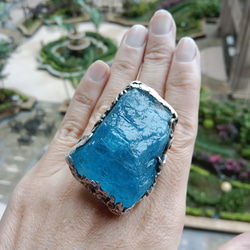 海藍寶原礦手工銀戒 純銀戒指~ 「海水正藍」~ Aquamarine Mineral Silver Ring 第2張的照片