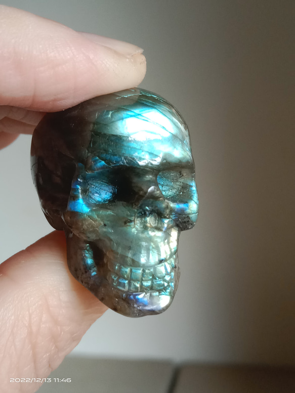 拉長石骷髏頭手工銀戒純銀戒指~「女王頭」 ~Labradorite Stone Skull Silver Ring 第1張的照片