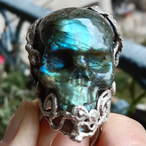 充実の品 シルバー スカル ラブラドライト リング シルバー ハンドメイド アクセサリー