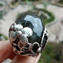 拉長石骷髏頭手工銀戒純銀戒指~「女王頭」 ~Labradorite Stone Skull Silver Ring 第12張的照片