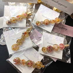 ボタン風レジンヘアクリップ レジンアクセサリー ゴールド ドライ