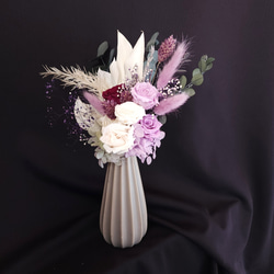 パープル系カラーのブーケ：ギフトにもおすすめ！ドライ・プリザーブドフラワーの立てたまま飾れる自立する花束 7枚目の画像