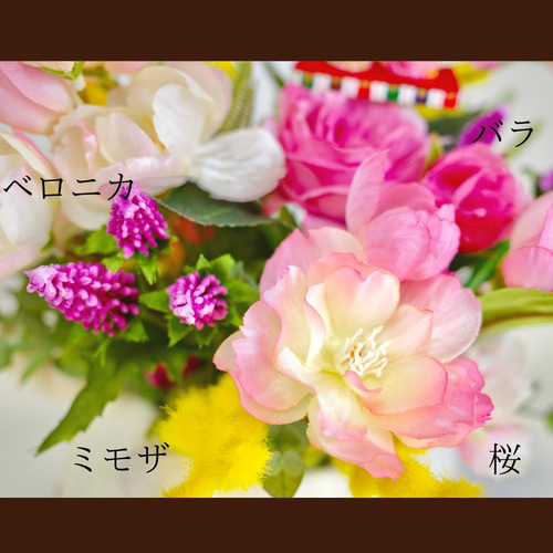 感謝価格！オーレアミモザの蕾とピンクのお花のリース　ひな祭り　春　紫陽花 感謝価格！オーレアミモザの蕾とピンクのお花のリース ひな祭り 春