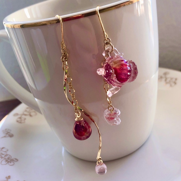 ♤薔薇のティーポット♤ *ピアス/イヤリング* ティーカップ×しずく