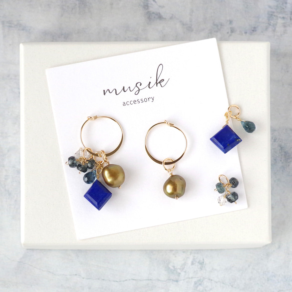 再販14kgf *ラピスラズリ×淡水パール×カイヤナイト【ピアス