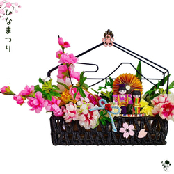 飾り方2way! お雛様と富士山フレームの雛祭りアレン 壁飾り 置物 桜 桃の花 おひな様 造花 雑貨 ドア飾り さくら 1枚目の画像