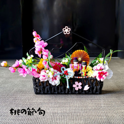 飾り方2way! お雛様と富士山フレームの雛祭りアレン 壁飾り 置物 桜 桃の花 おひな様 造花 雑貨 ドア飾り さくら 2枚目の画像