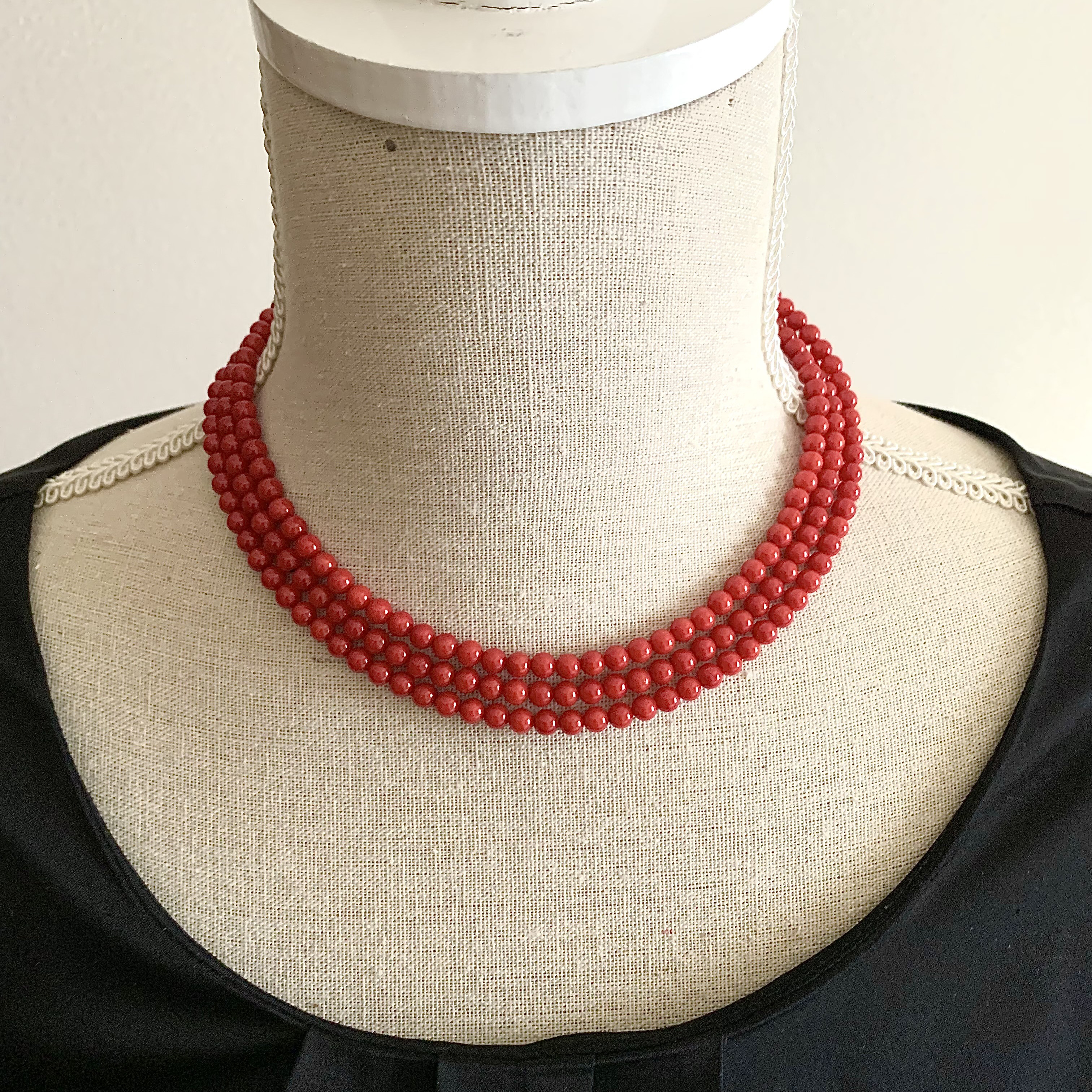 【再販3】オーダー製作★赤珊瑚の14kgf超ロングネックレス☆赤珊瑚5mm玉