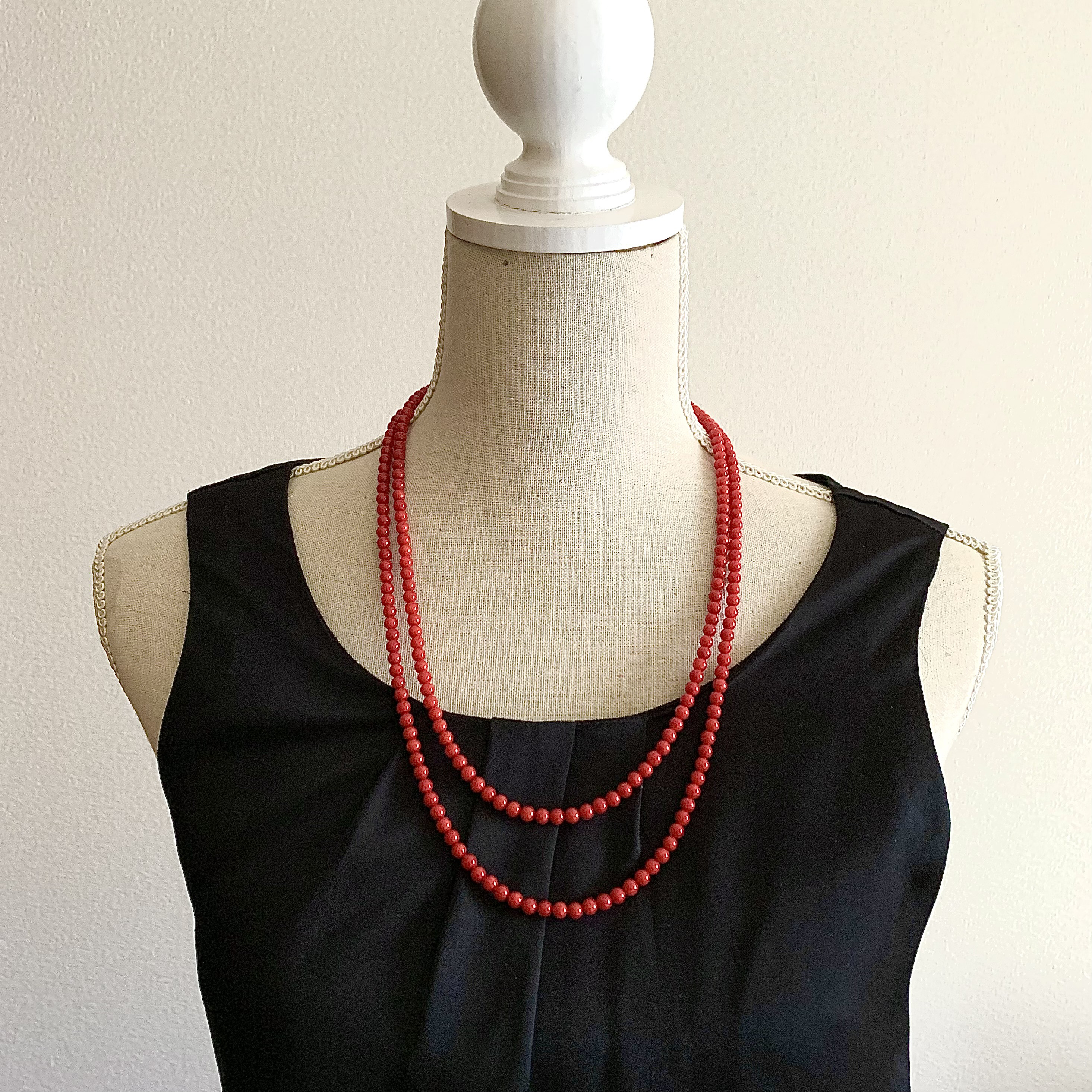 【再販3】オーダー製作★赤珊瑚の14kgf超ロングネックレス☆赤珊瑚5mm玉