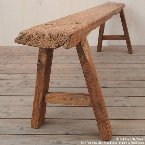 一点物 スツール 木製 182cm オールドチーク材 ベンチ 長椅子 木製いす 総無垢材 一枚板 アジアン家具 バリ家具 12枚目の画像