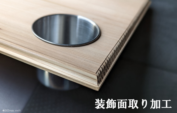 ハイエース　セカンドシートテーブル 杉板　ドリンクホルダー2個付き 角装飾面取り加工済 2枚目の画像