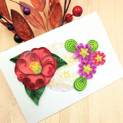 冬のお花のクイリングメッセージカード《椿×プリムラ》 2枚目の画像