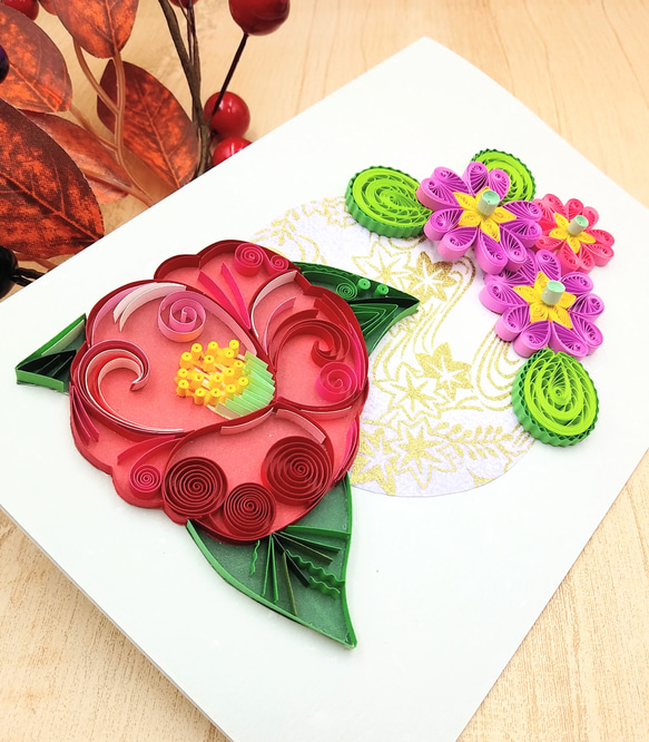 冬のお花のクイリングメッセージカード《椿×プリムラ》 3枚目の画像