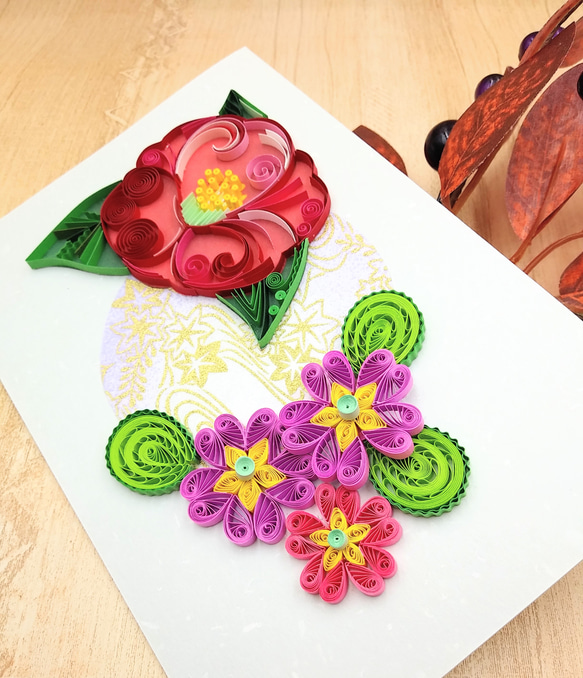 冬のお花のクイリングメッセージカード《椿×プリムラ》 4枚目の画像