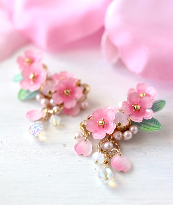 櫻花Shararin*bijou 耳夾(雙耳) 鮮花、禮物、粉紅色、日式服裝、日式服裝 第17張的照片