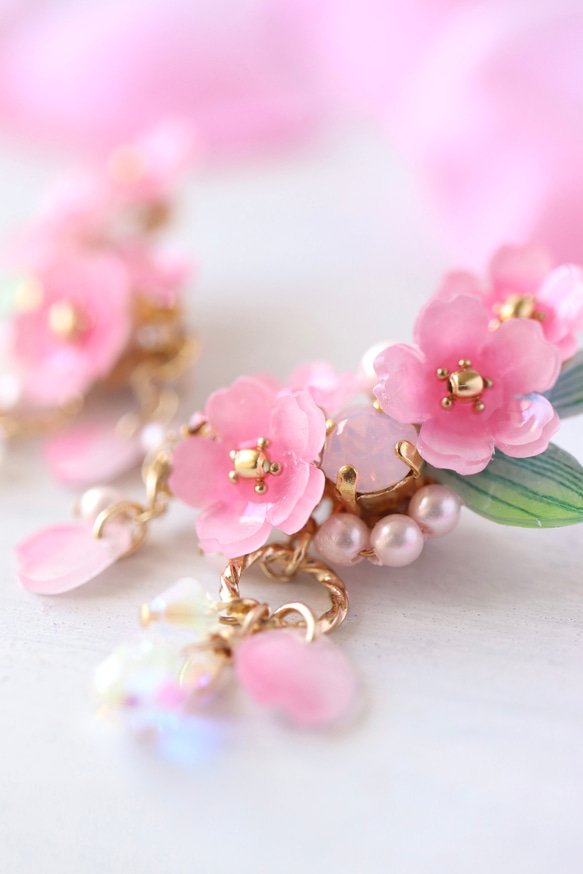 櫻花Shararin*bijou 耳夾(雙耳) 鮮花、禮物、粉紅色、日式服裝、日式服裝 第12張的照片