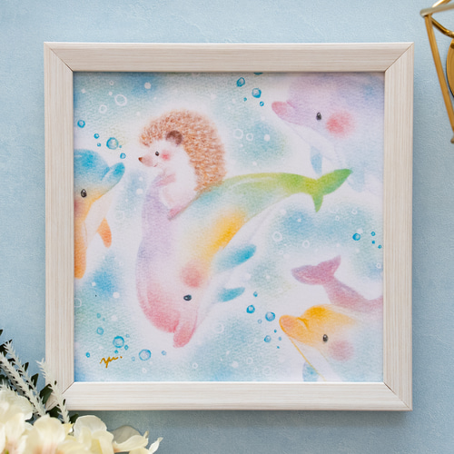ミユキ  パステル画(複製画）親子のイルカ ミユキ パステル画(複製画）親子のイルカ