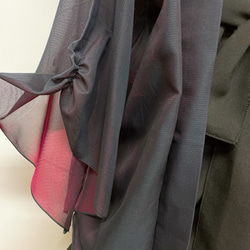 変形袖シースルー羽織 袖裾クシュ はおり カーディガン 和装 紺 赤 和洋折衷 イベント 着物リメイク（715） 3枚目の画像