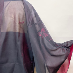 変形袖シースルー羽織 袖裾クシュ はおり カーディガン 和装 紺 赤 和洋折衷 イベント 着物リメイク（715） 11枚目の画像