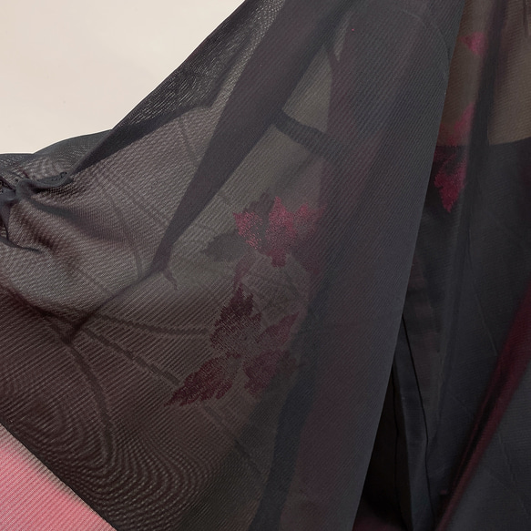 変形袖シースルー羽織 袖裾クシュ はおり カーディガン 和装 紺 赤 和洋折衷 イベント 着物リメイク（715） 8枚目の画像