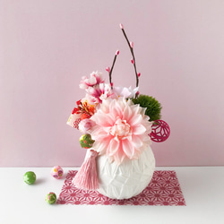 春色ピンク＊ダリア＆桜のアレンジメント 1枚目の画像