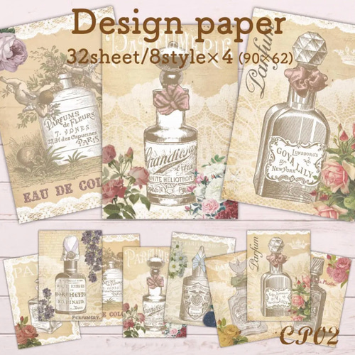 CP02】コラージュ素材 香水ボトル2 紙モノ おすそ分け メモ帳 indigo