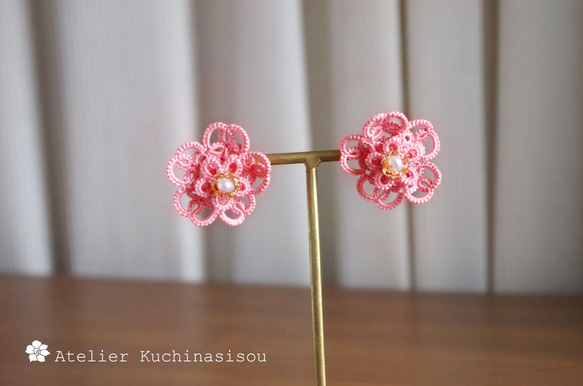 梭織花朵耳環&lt;櫻花&gt; 第4張的照片