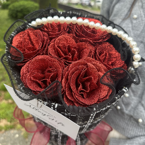 ワンホンブーケ グリッターローズ 赤 レッド 花束 グリッターローズの花束 33本 ワンホンブーケ専門店AlleyGiftの
