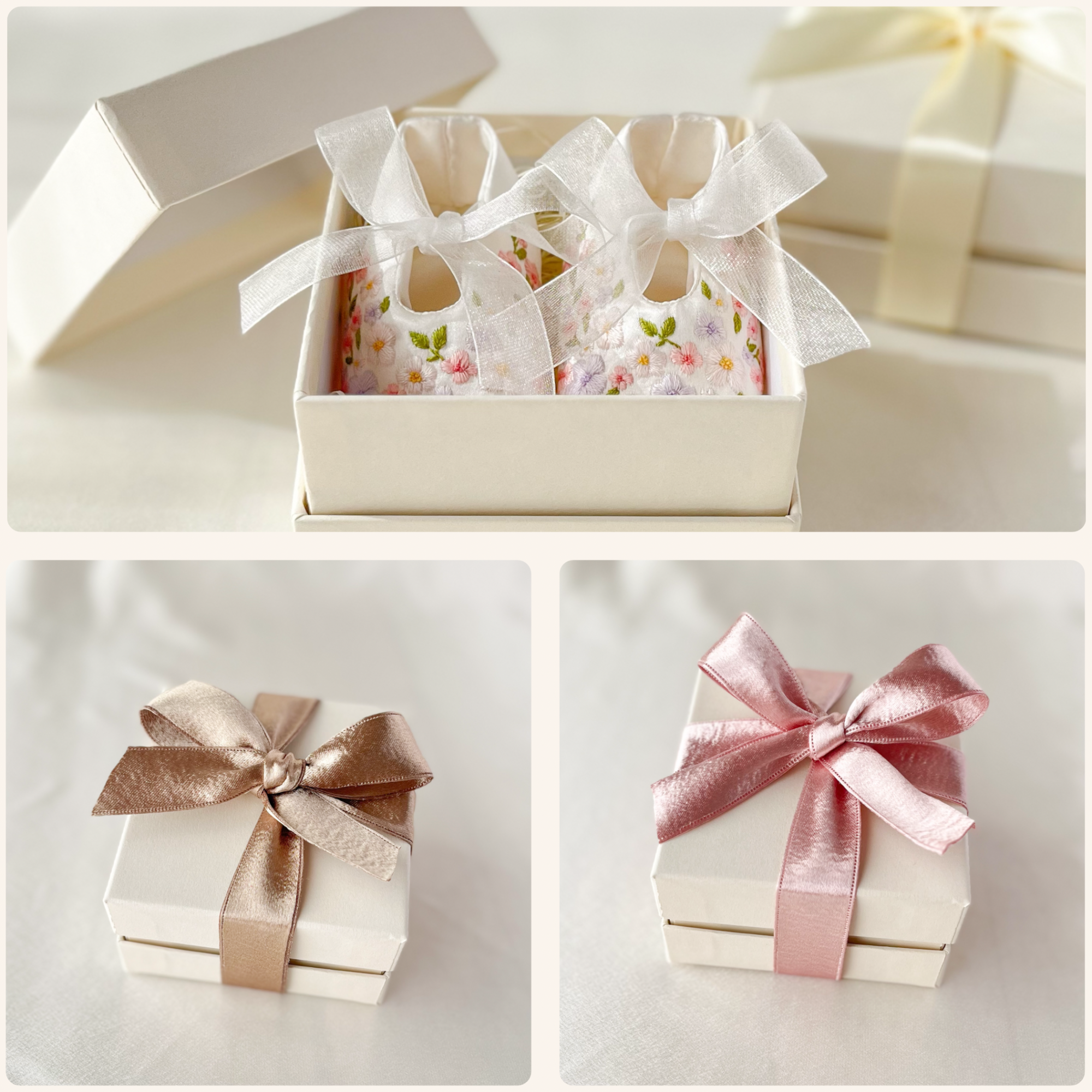 雪の結晶の刺繍ベビーシューズ　ネイビー