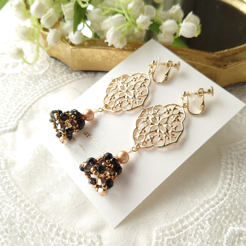 アンティーク調 ベルフラワーのイヤリング・ピアス 透かしモチーフ  