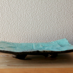 Keiji Kajiwara 藍釉木葉紋方形盤 陶瓷作品 個人陶藝家 第6張的照片