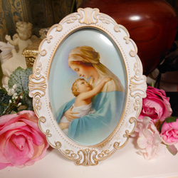 美しい聖母子 アンティーク調ホワイトフレーム 1枚目の画像