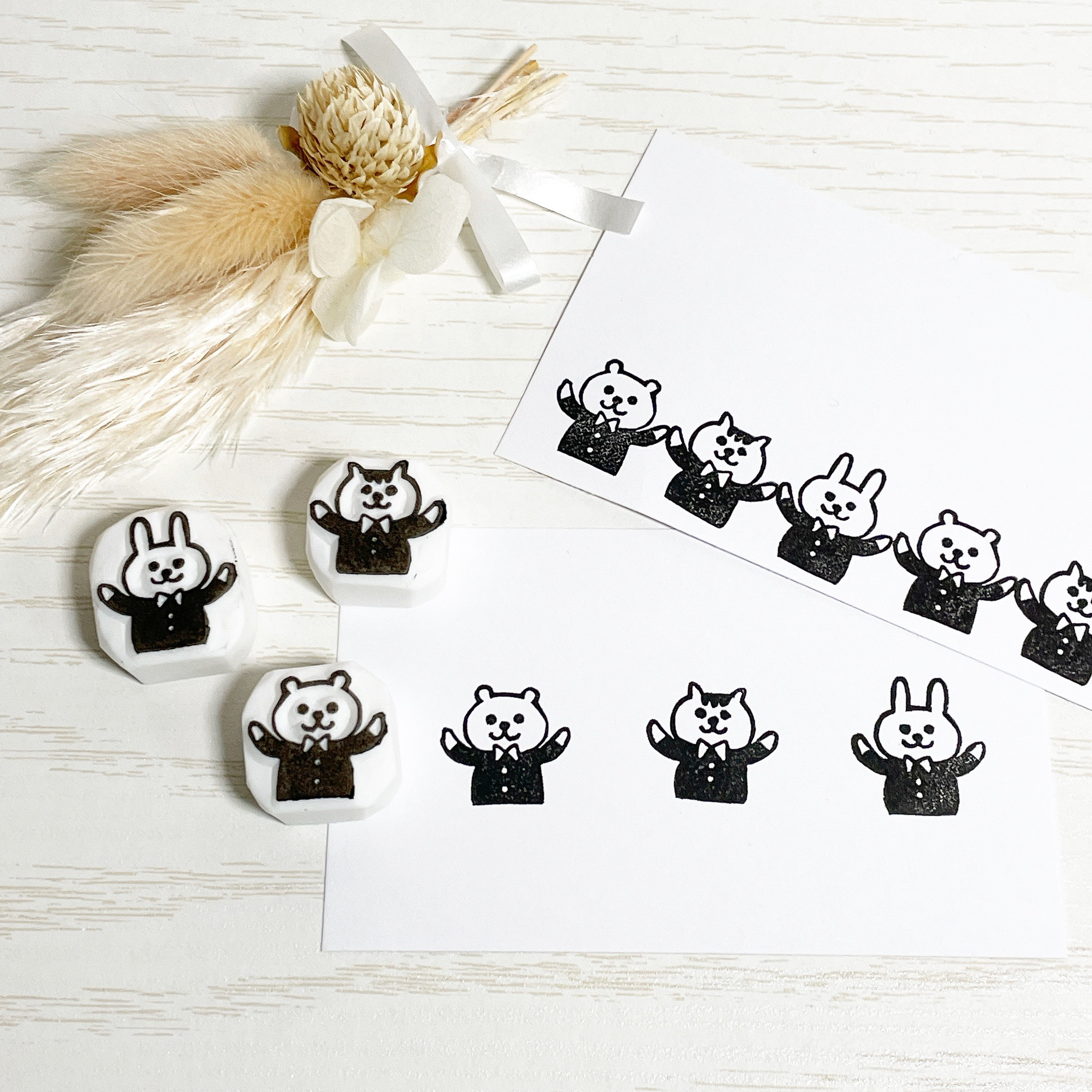 消しゴムはんこ thank you✿うさぎの親子 消しゴムはんこ thank you