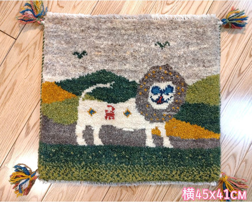 ペルシャ　ギャッベ  ミニマット 円形　40.5×40   アイボリー　ヤギ ペルシャ ギャッベ ミニマット 円形 40.5Φ40cm 円形 丸型