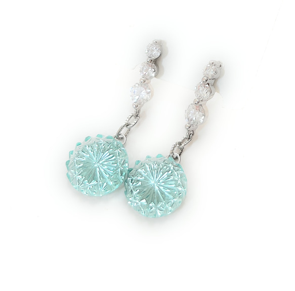 東京切子ピアス　菊　ピーコックグリーン　Three diamonds II 2枚目の画像