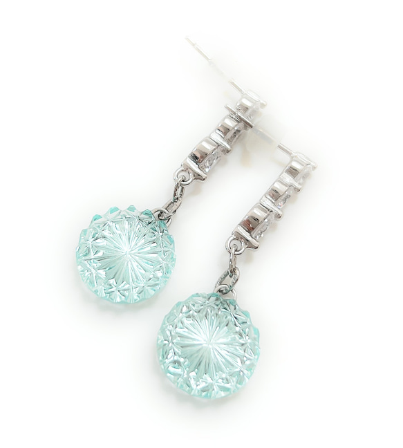 東京切子ピアス　菊　ピーコックグリーン　Three diamonds II 3枚目の画像