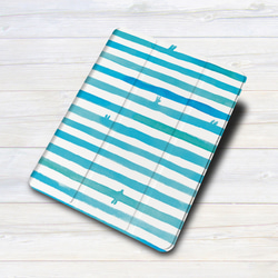 iPadケース 【うさぎとストライプ ブルー】手帳型ケース ※2タイプから選べます 3枚目の画像