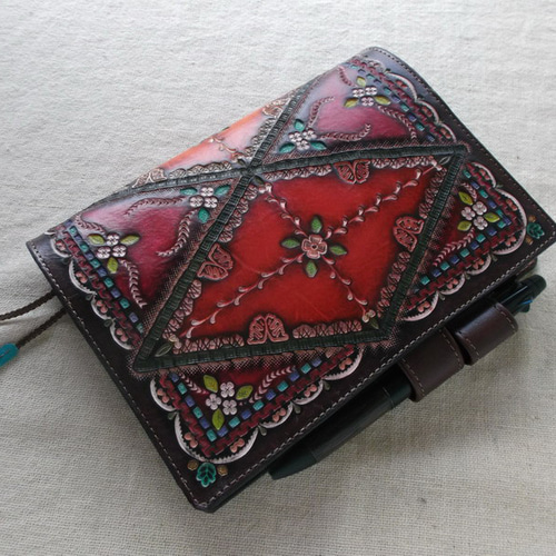 ほぼ日手帳仕様のB6サイズ手帳カバー レザー 刻印＆拭き染め