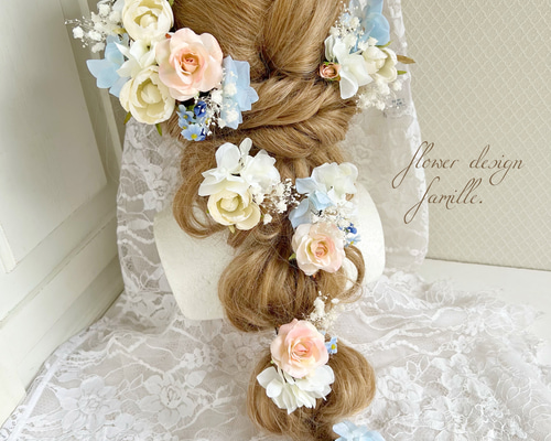 ラプンツェル髪飾り♡ピンク♡水色♡かすみ草 079.お花のみ15本セット（かすみ草なし）ブルー&ホワイト系