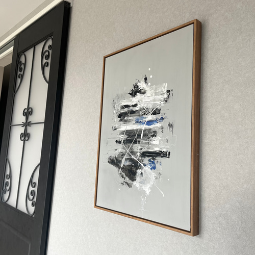 ★モダンアート★現代アート　抽象画　モノクロ　インテリア　原画　A4　フレーム付 現代アート 70×50㎝ フレーム付き アート モダン 絵画 抽象画