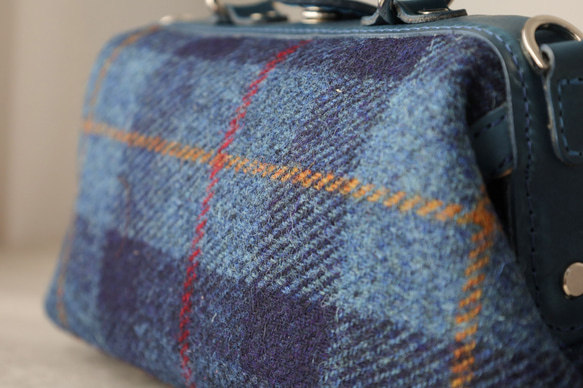「ウール×革の組み合わせ」大人気！横型がま口バッグ 手作りのレザーショルダーバッグレディース 6枚目の画像