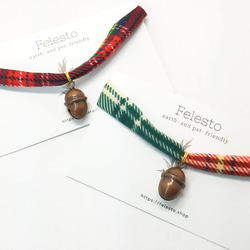 &lt;格紋 7 色&gt;橡子鈴軟繩項圈貓項圈安全扣安全輕便繩時尚 第1張的照片