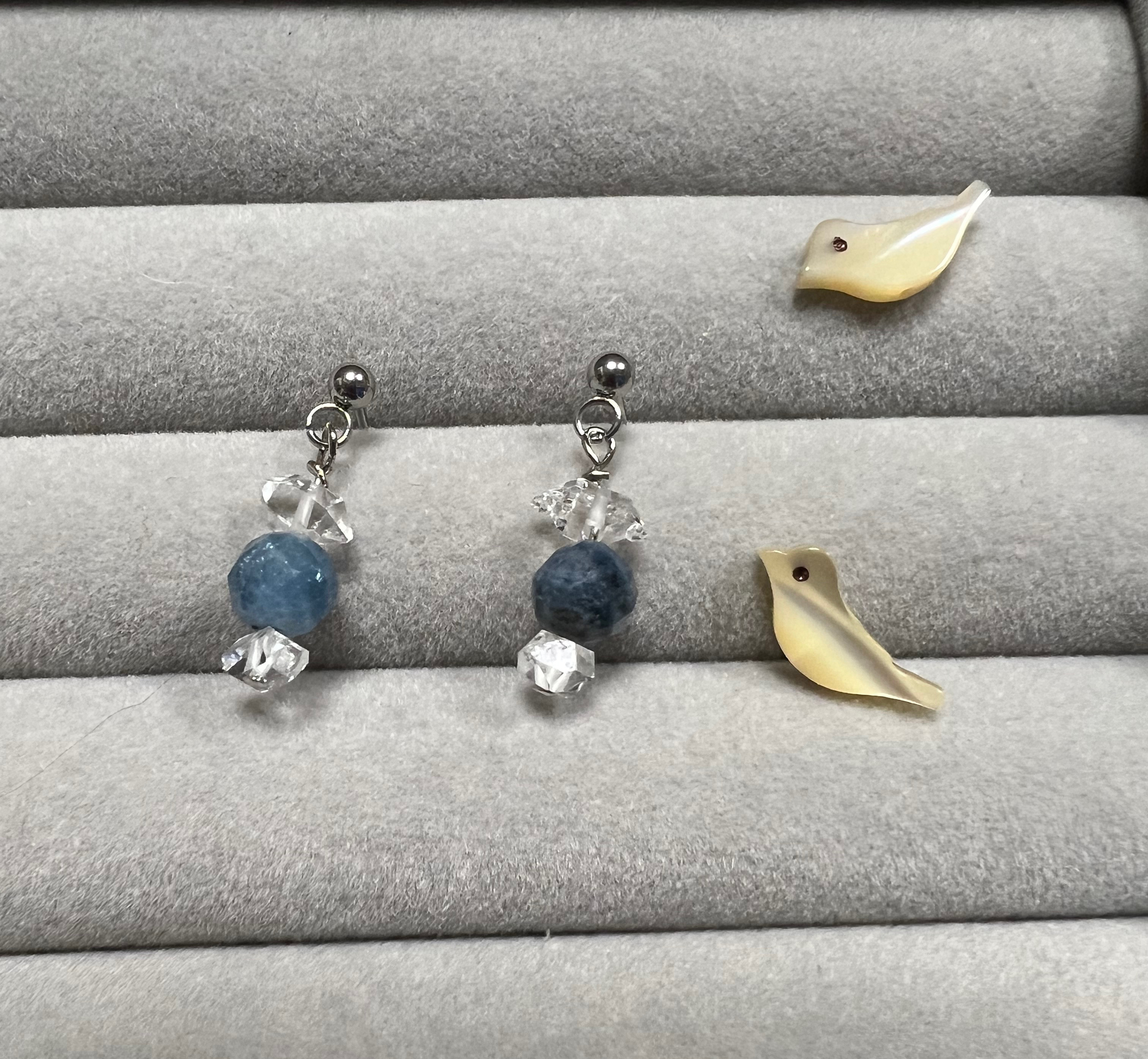 ハーキマーダイヤモンド×アクアマリンのピアス