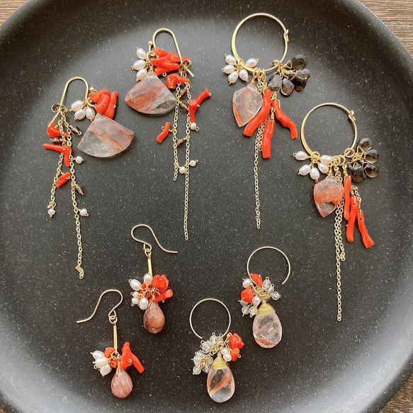 マニカラン水晶と小粒天然石のピアス マニカラン水晶と小粒天然石のピアス マニカラン水晶と小粒