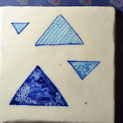 藍の和タイル(鱗文)　手描き　オリジナル絵付け 6枚目の画像