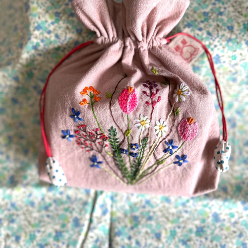 桃色花束巾着袋 巾着袋 桃屋ぴちこ 通販 15242776｜Creema(クリーマ