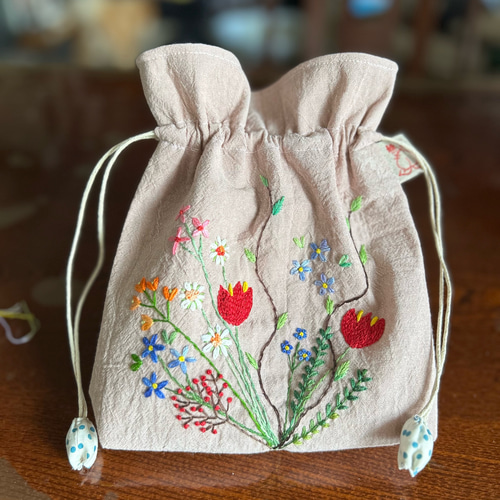 桃色花束巾着袋 巾着袋 桃屋ぴちこ 通販 15242776｜Creema(クリーマ