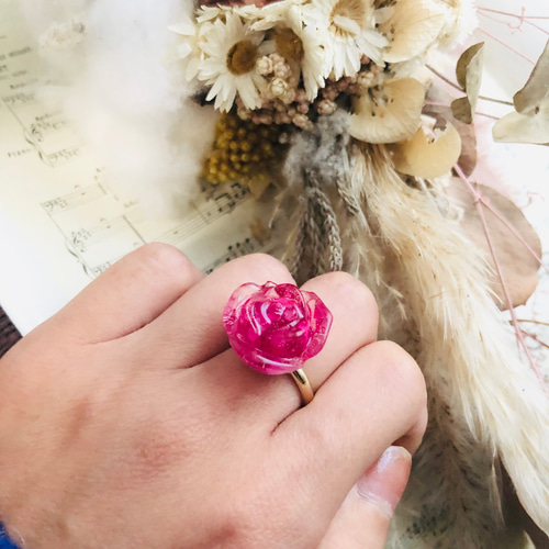 レジンヘアゴム ヘアクリップ大ぶりピンクバラ可愛い