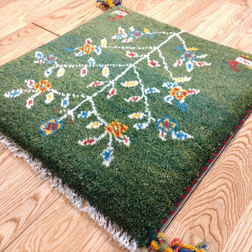 ペルシャ ギャッベ ミニマット 40x39.5cm 緑色 生命の木 花